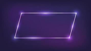 Neon rectangular frame with shining effects on dark background. Empty glowing techno backdrop. Vector illustration.