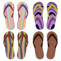 Set of Beach Slippers. Colorful Summer Flip Flops Over White Background vector