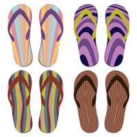 Set of Beach Slippers. Colorful Summer Flip Flops Over White Background vector