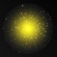 Light effect of lens flares. Yellow glowing lights starburst effects with sparkles vector