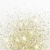 Gold glitter confetti backdrop isolated on white transparent background. Celebratory texture with shining light effect. Vector illustration.