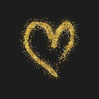 Gold glitter doodle heart on dark background. Gold grunge hand drawn heart. Romantic love symbol. Vector illustration.