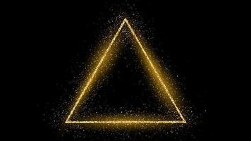 Golden triangle frame with glitter, sparkles and flares on dark background. Empty luxury backdrop. Vector illustration.