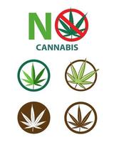 Cannabis leaf in warning sign and logo design set vector isolated on white background.