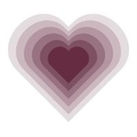 Tunnel of Concentric hearts shape in pastel vinous colors. Romantic cute icon in pop art hippie style. Heart-shaped concentric stripes vector background. Girlish romantic surface design