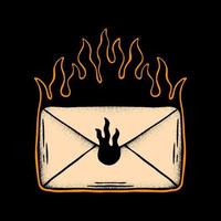 Mail fire art Illustration hand drawn style premium vector for tattoo, sticker, logo etc