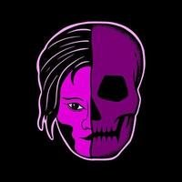 Girl skull art Illustration hand drawn style premium vector for tattoo, sticker, logo etc