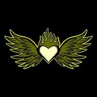 Heart fire wings art Illustration hand drawn style premium vector for tattoo, sticker, logo etc