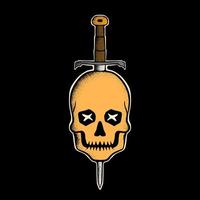 Skull with sword art Illustration hand drawn style premium vector for tattoo, sticker, logo etc