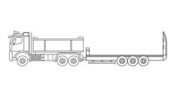 Hand drawn Vector illustration color children construction semi flatbed trailer truck clipart