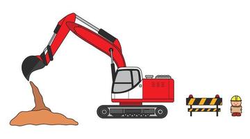 Vector illustration color children construction crawler excavator digging dirt with construction worker clipart