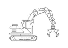 Hand drawn Vector illustration color children construction hydraulic grabber claw excavator