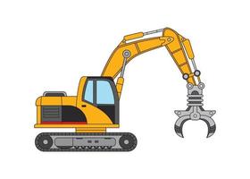 Vector illustration color children construction hydraulic grabber claw excavator