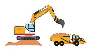 Vector illustration color children construction excavator with hauler clipart