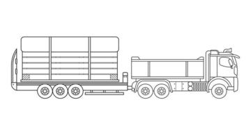 Hand drawn Vector illustration color children construction semi trailer truck with large wooden shipping crate clipart