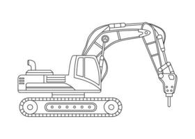 Hand drawn color children construction drilling machine excavator vector