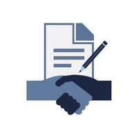 isolate blue and white shake hands with contract icon symbol finance and investment icon vector