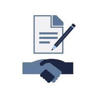 elements vector isolate blue and white shake hands with contract icon symbol