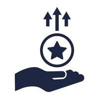 isolate blue and white hand holding star coin icon finance and investment icon vector