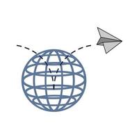 world and paper airplane icon vector