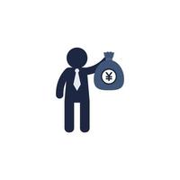 man holding yen money bag flat icon vector