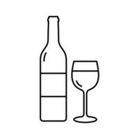 vino botella con vino lentes contorno icono vector