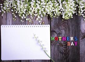 Abstract wooden background with festive inscription mother's day photo