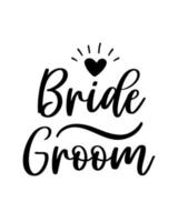 Hand lettering mr and mrs wedding bride groom couple love heart typography words calligraphy greeting card invitation background vector