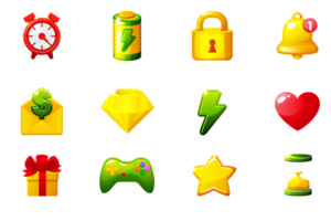 Set of game icons for UI. GUI elements for mobile app png