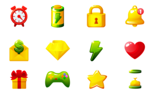 Set of game icons for UI. GUI elements for mobile app png