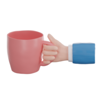 3D render of Hand holding a cup of tea or coffee. png