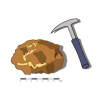 Rock sample and igneous rock hammer png