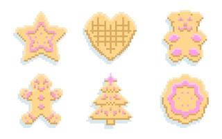 Set of colored cookie icons. Vector illustration in pixel style.