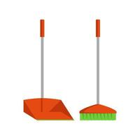 Cleaning items. Dustpan and broom. Vector illustration in flat style.