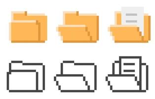 Retro folder icon. Vector illustration in pixel style.