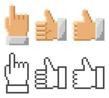 Retro hand icon, pointer, finger. Vector illustration in pixel style.