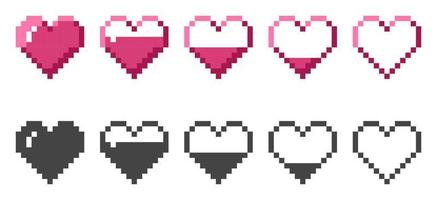 Retro heart icon, health points, HP. Vector illustration in pixel style.