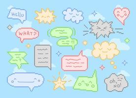 Colored speech bubbles with emotions. Set vector illustration in pixel style.