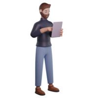 Man using tablet 3d png