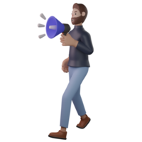 homem segurando megafone 3d png