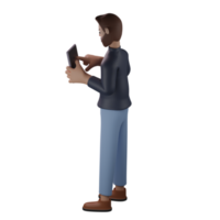 Man using tablet 3d png