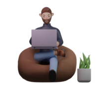 Man working on laptop 3d png