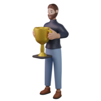 Man holding trophy 3d png