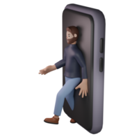 man is walking out from smartphone 3d png