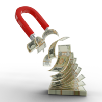 3D rendering of Horseshoe magnet attracting Moldovan leu notes. Attracting money concept. Strategy for a successful business png