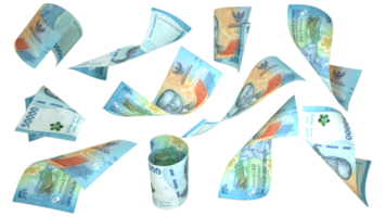 3D rendering of 50000 Indonesian rupiah notes flying in different angles and orientations png