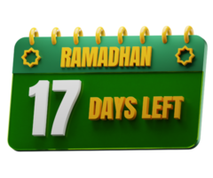 17 dias izquierda a Ramadán mes. islámico decorativo elemento. Ramadán cuenta regresiva. png