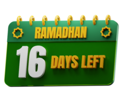 16 Days Left to Ramadan Month. Islamic Decorative Element. Ramadan Countdown. png