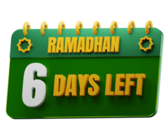 6 dias esquerda para Ramadã mês. islâmico decorativo elemento. Ramadã contagem regressiva. png