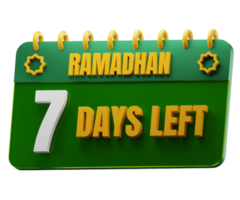 sept journées la gauche à Ramadan mois. islamique décoratif élément. Ramadan compte à rebours. png